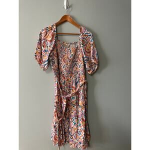 Kate & Sam Paisley Mini Dress L Boho Smocked Puff Sleeve Cracker Barrel Boutique